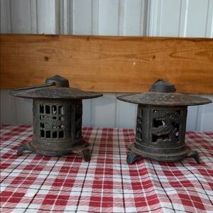 Japanese cast iron pagoda lanterns